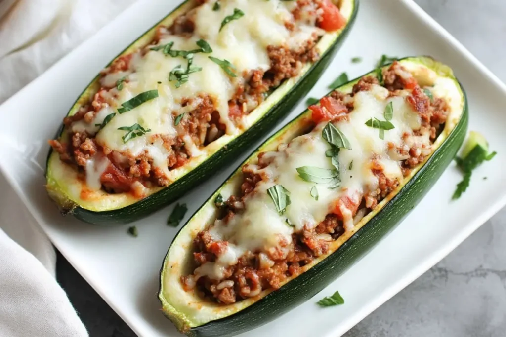Zucchini Stuffed with Ground Beef and Rice