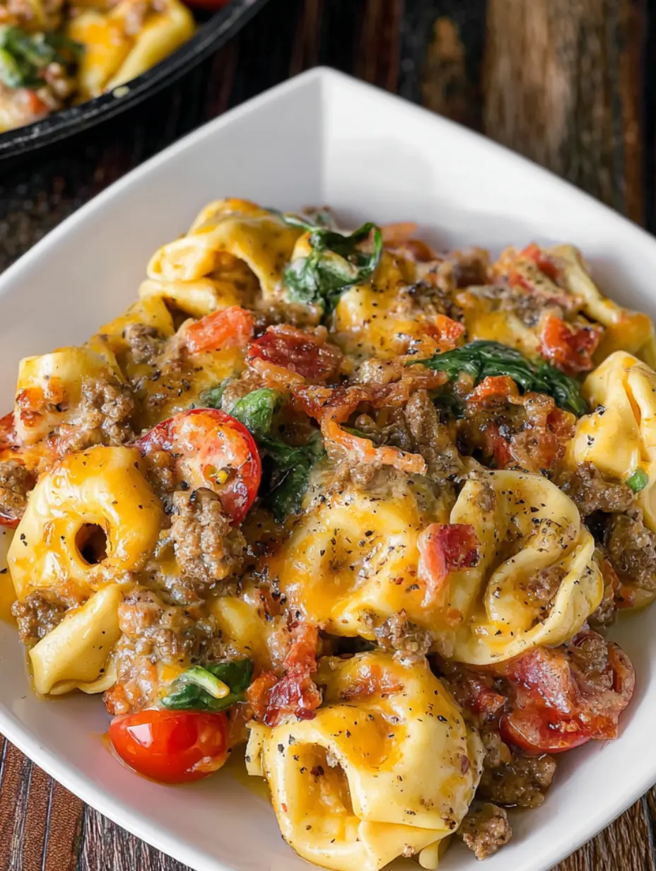 Bacon Cheeseburger Skillet Tortellini Recipe