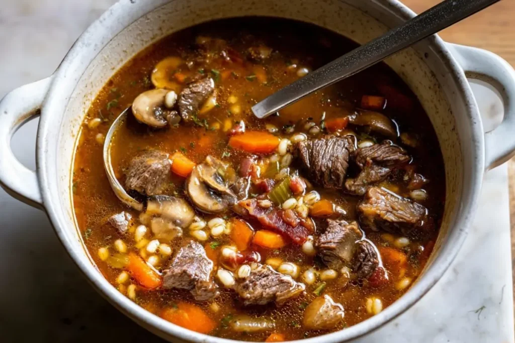 Beef and Barley Soup with Mushrooms