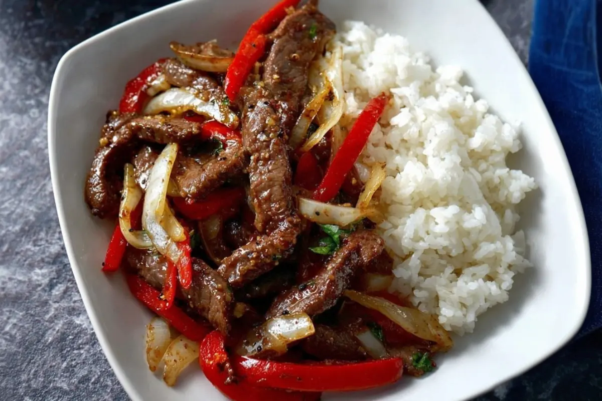Black pepper beef stir-fry