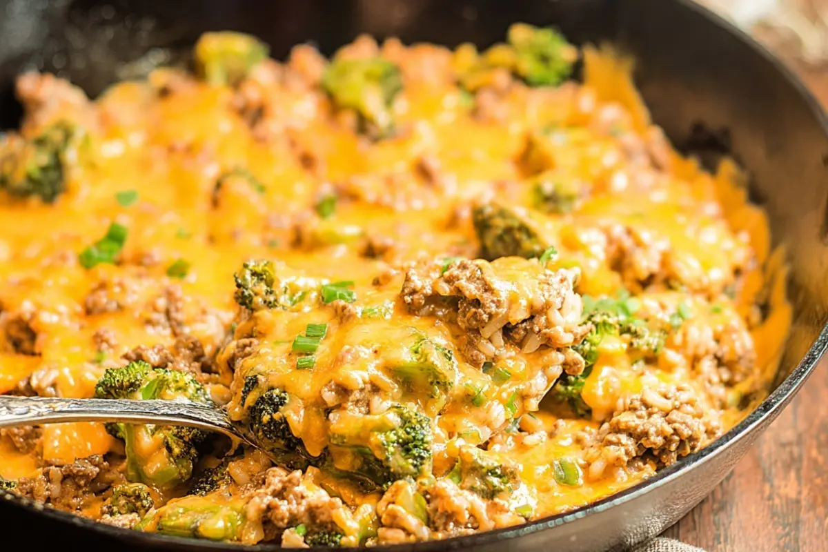 Cheesy Beef and Broccoli Rice Skillet