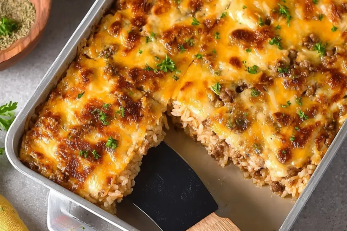 Cheesy Ground Beef Rice Casserole