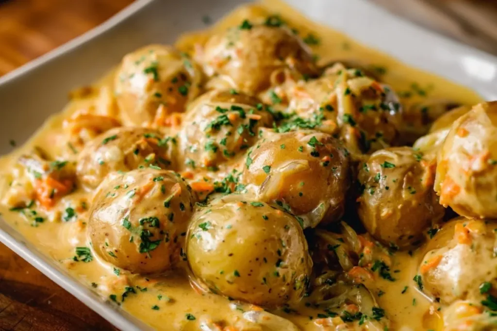 Creamy Garlic Sauce Baby Potatoes