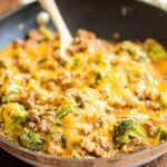 Low Carb Cheesy Beef and Broccoli Rice Skillet
