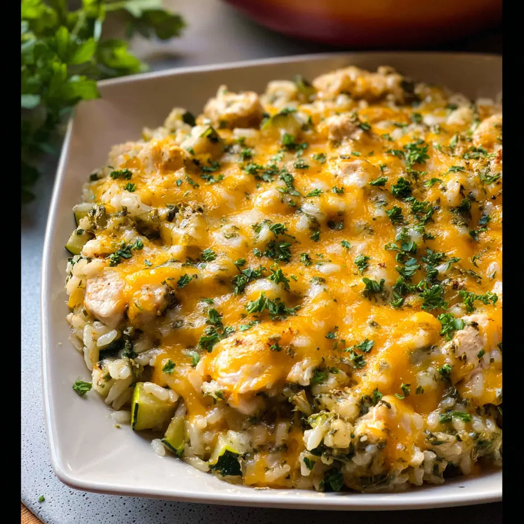 One Pot Cheesy Zucchini Chicken And Rice