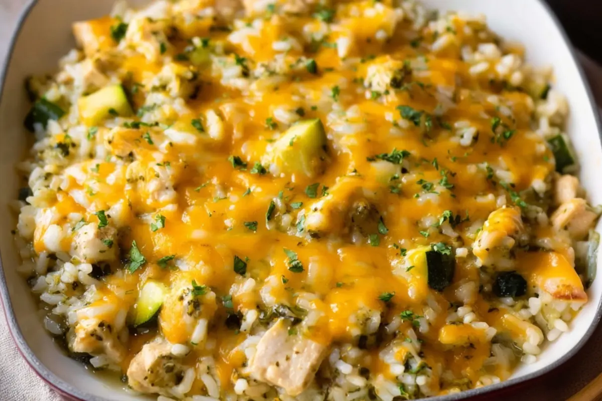 One Pot Cheesy Zucchini Chicken & Rice