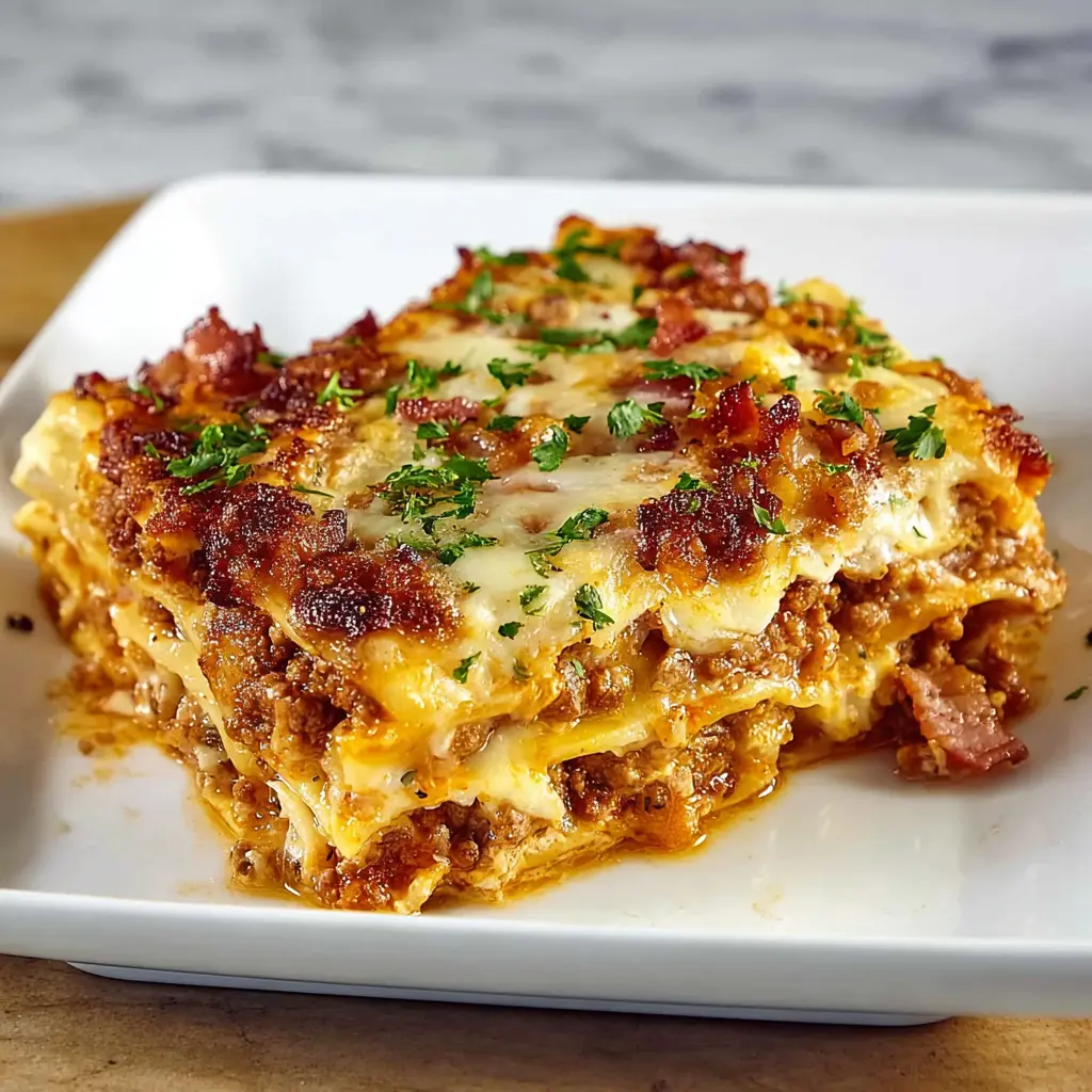 Parmesan Garlic Bacon Cheeseburger Lasagna Recipe