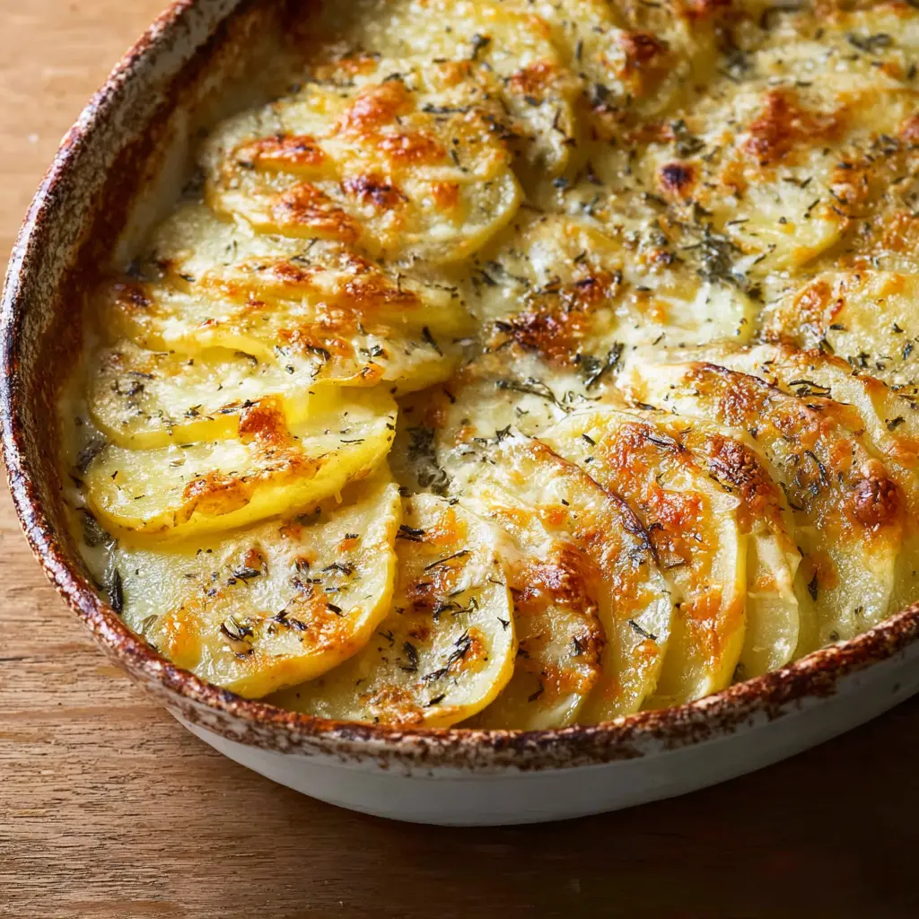 Scalloped Potatoes with Caramelized Onions and Gruyere