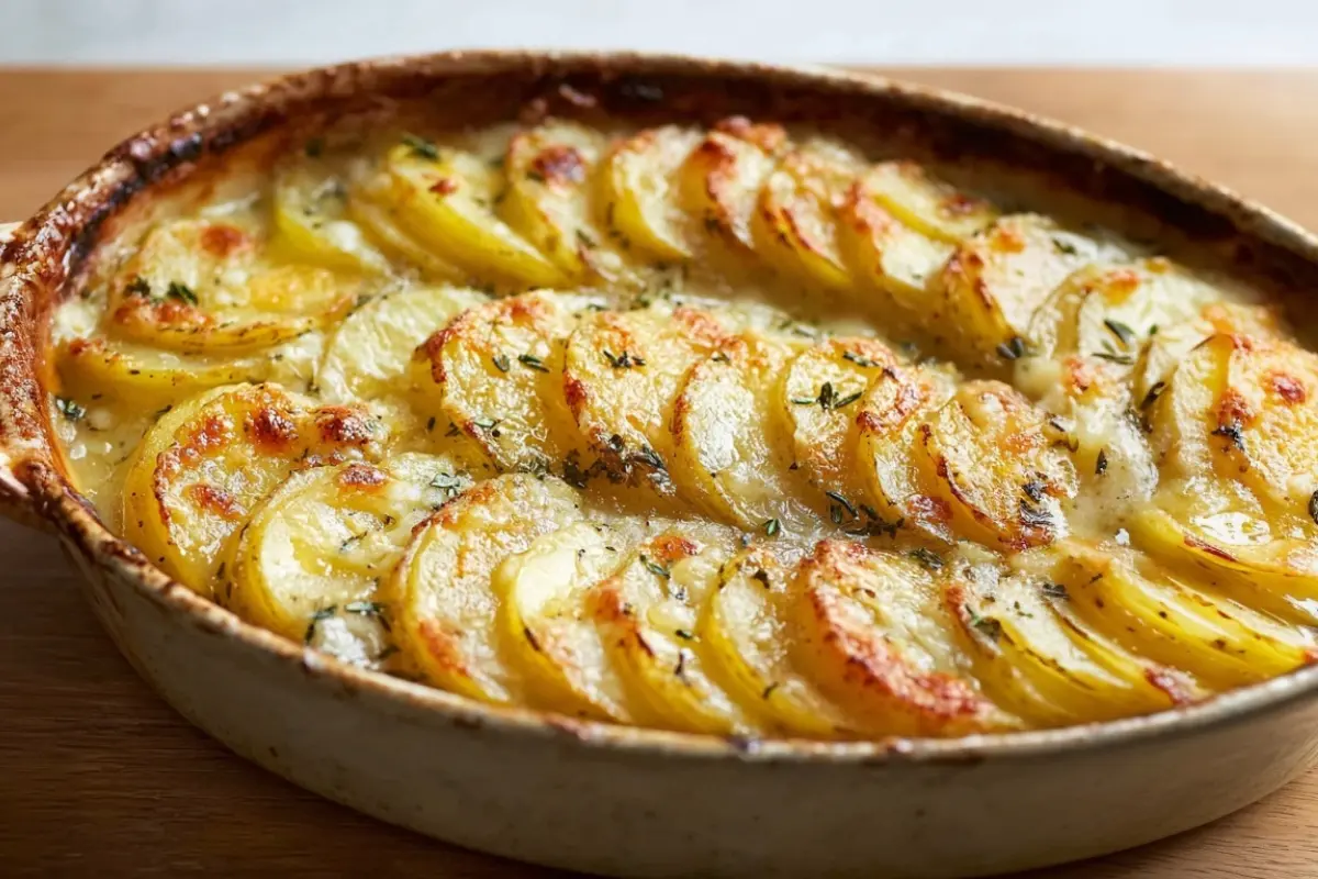 Scalloped Potatoes with Caramelized Onions and Gruyere
