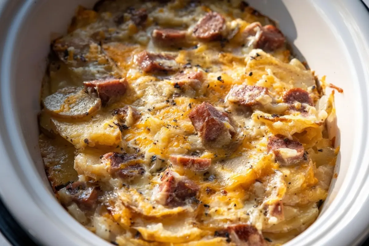 Slow Cooker Scalloped Potatoes and Kielbasa
