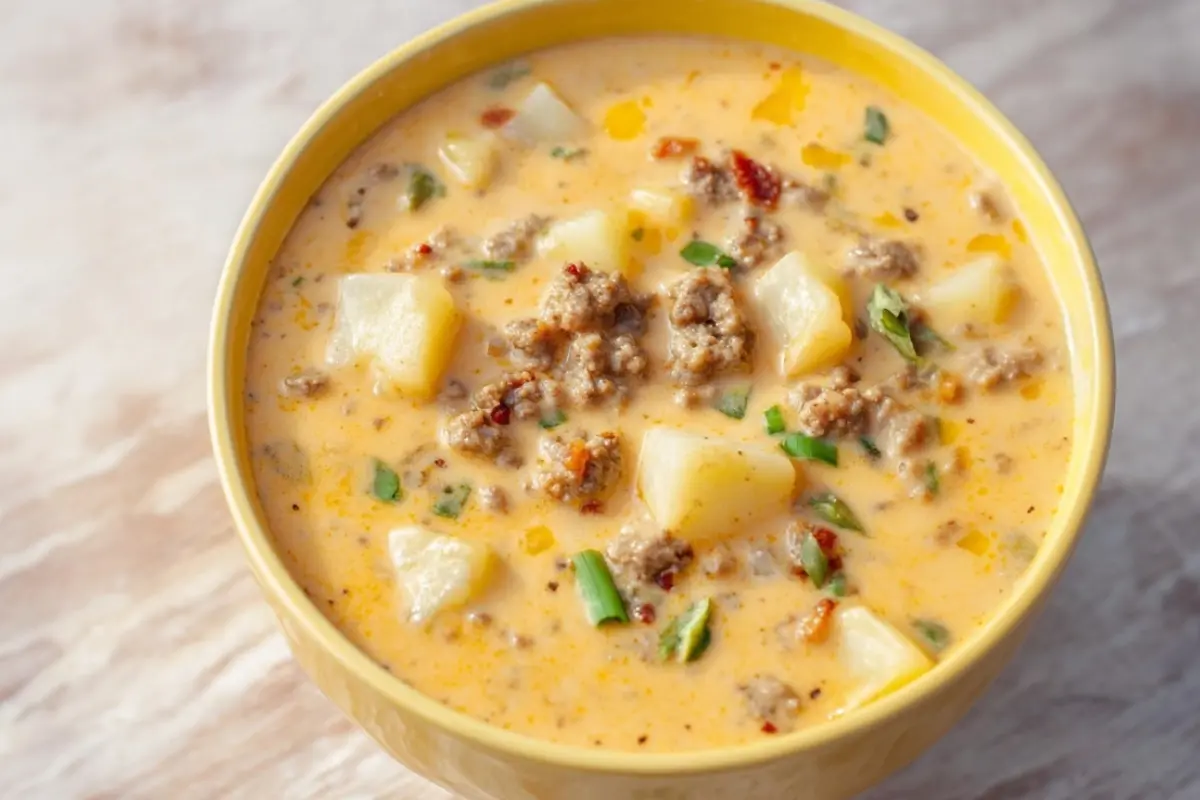 Bacon Cheeseburger Soup with Potatoes