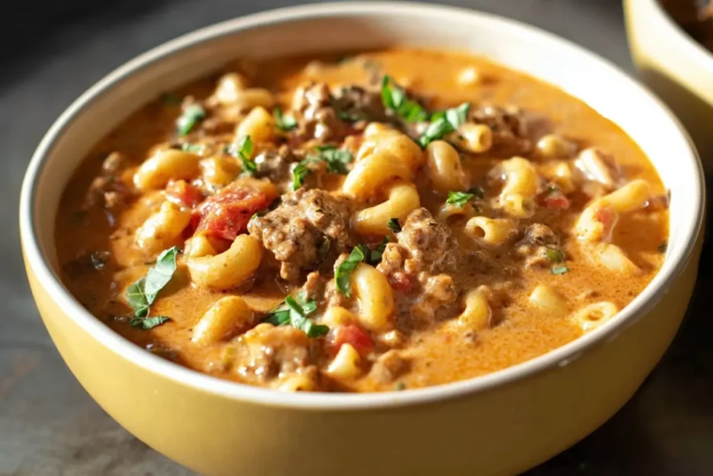 Creamy Ground Beef and Macaroni Tomato Soup
