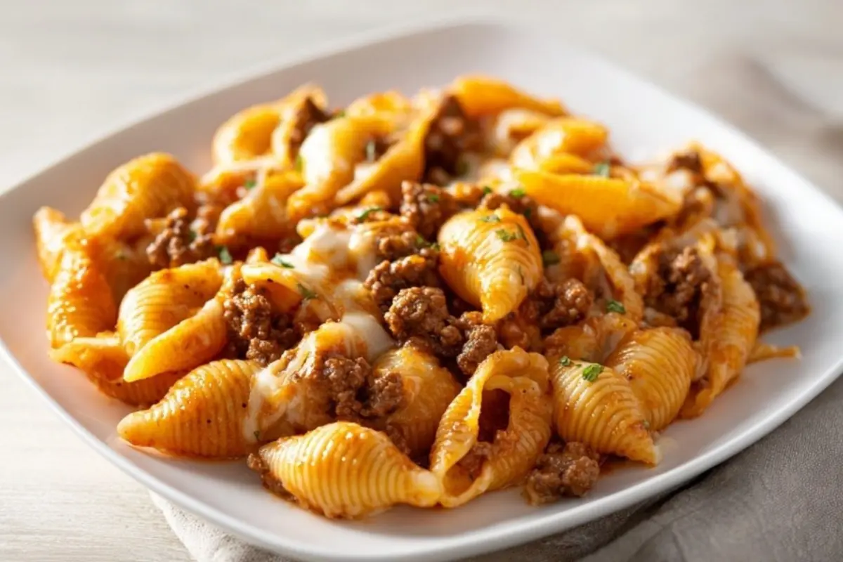 Cheesy Beef and Shells Casserole