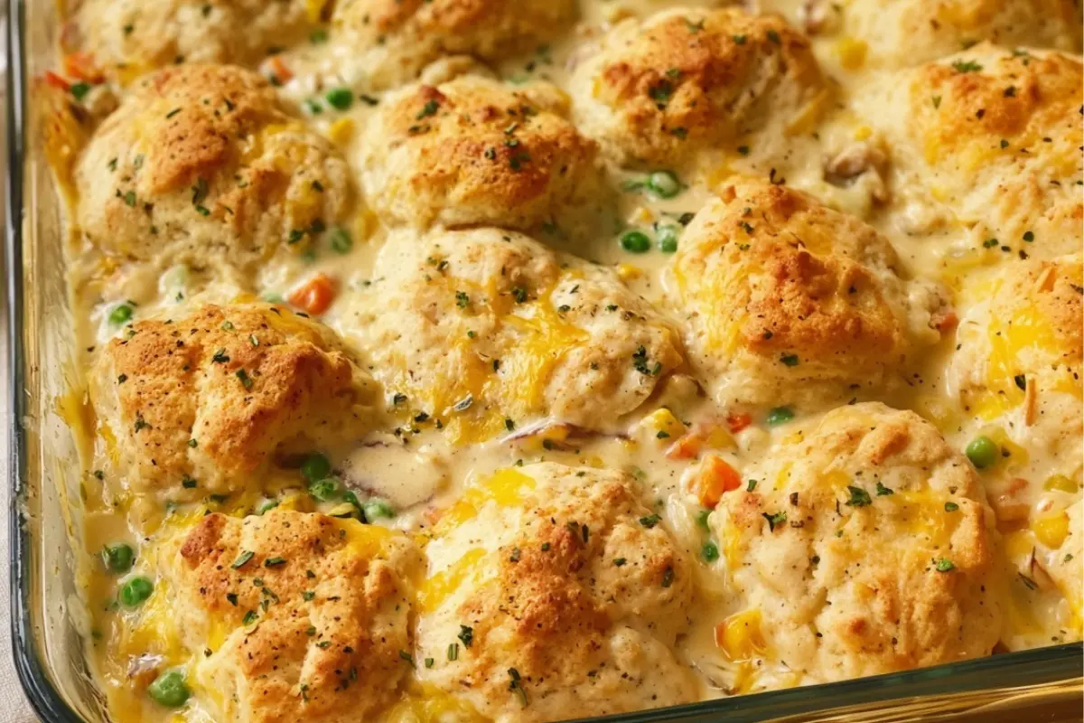 Chicken Pot Pie Casserole With Cheddar Biscuits