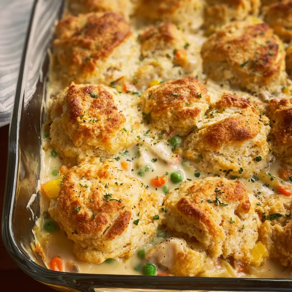 Chicken Pot Pie Casserole recipe With Cheddar Biscuits