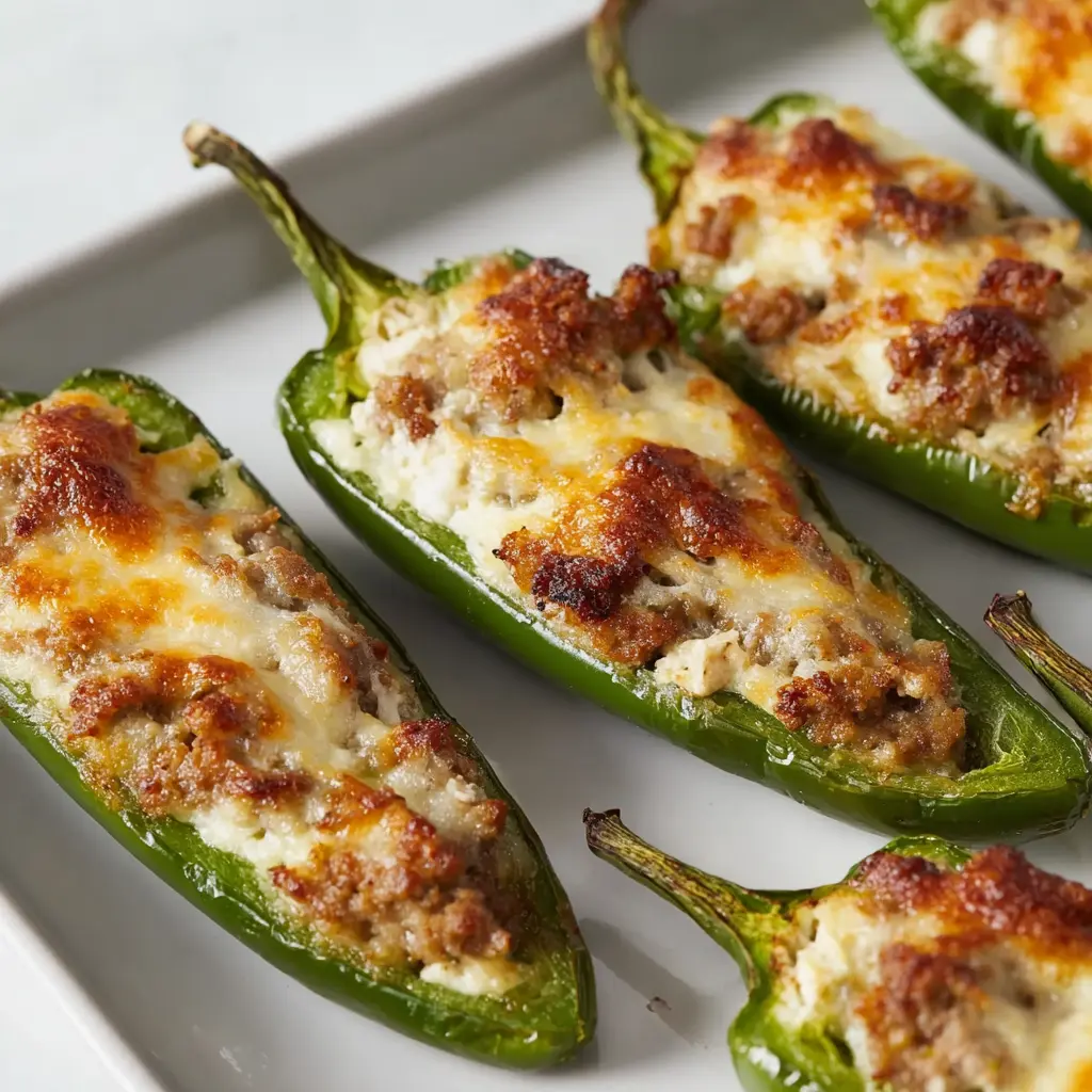 Stuffed jalapeños with a cheesy sausage fillin