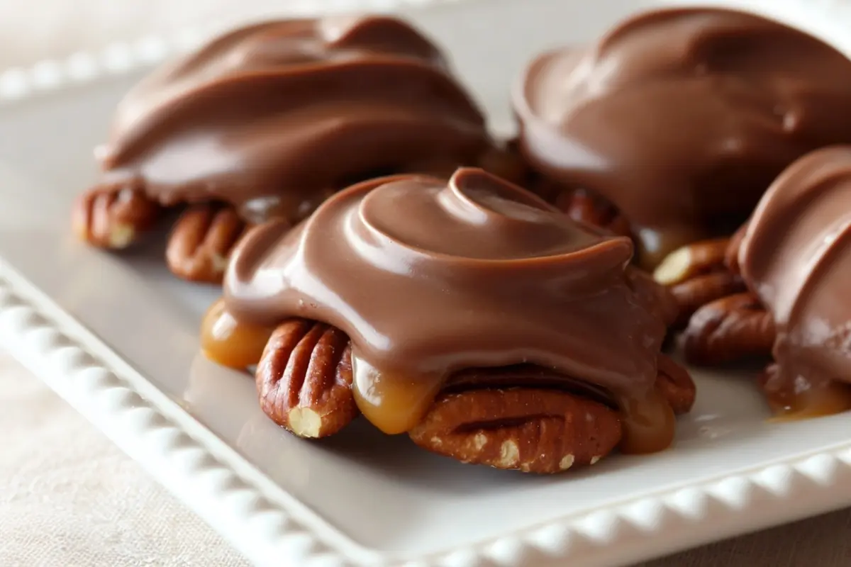 Chocolate Caramel and Pecan Turtle Clusters