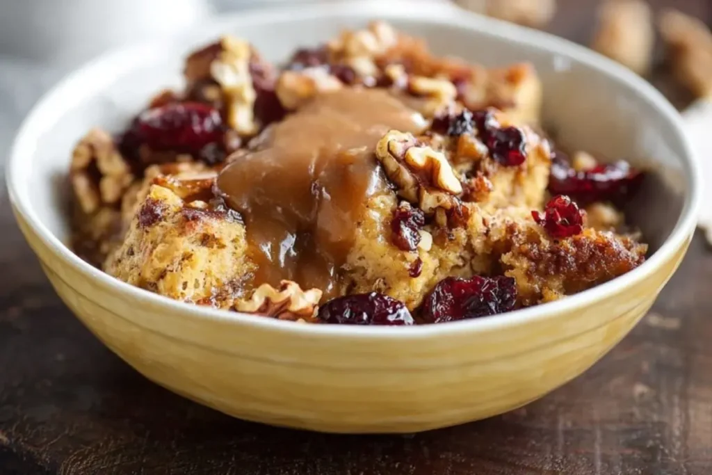 Cranberry Walnut Slow Cooker Bread Pudding