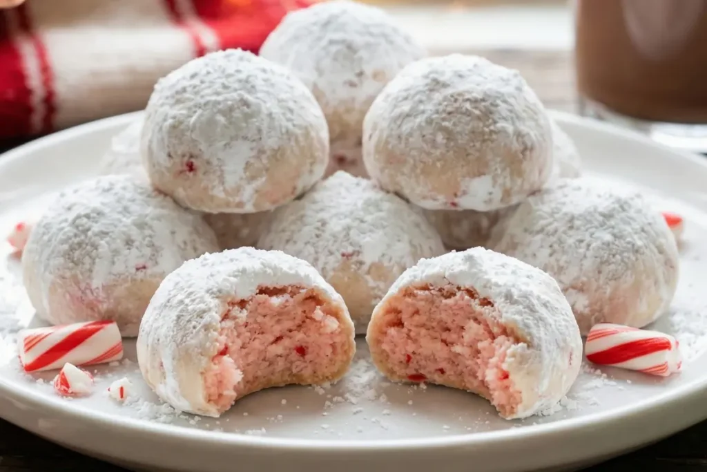 Peppermint Snowball Cookies