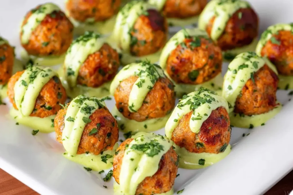 Baked Salmon Meatballs with Creamy Avocado Sauce