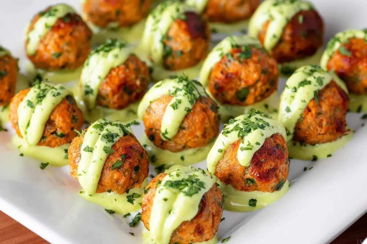 Baked Salmon Meatballs with Creamy Avocado Sauce