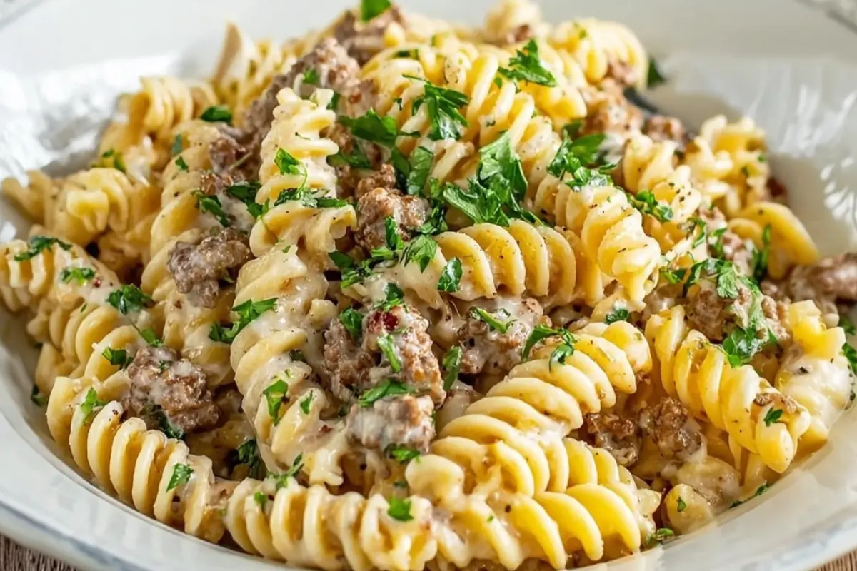 Beef anf Rotini with Garlic Parmesan Sauce