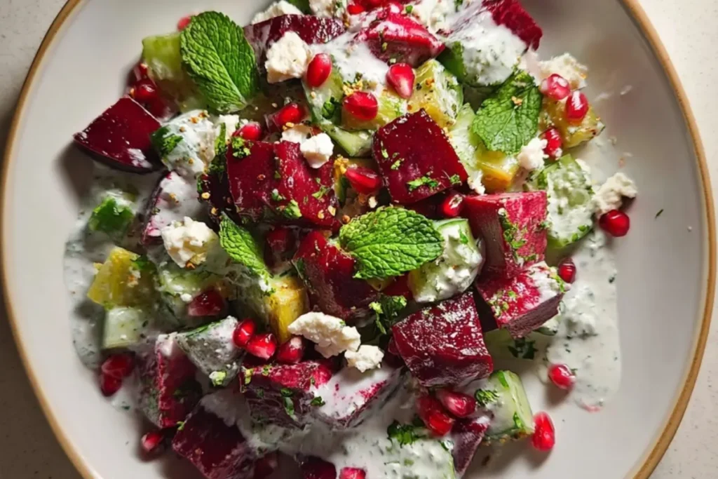 Cucumber and Beetroot Salad with Herbed Yogurt Dressing