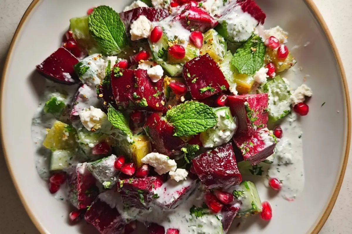 Cucumber and Beetroot Salad with Herbed Yogurt Dressing