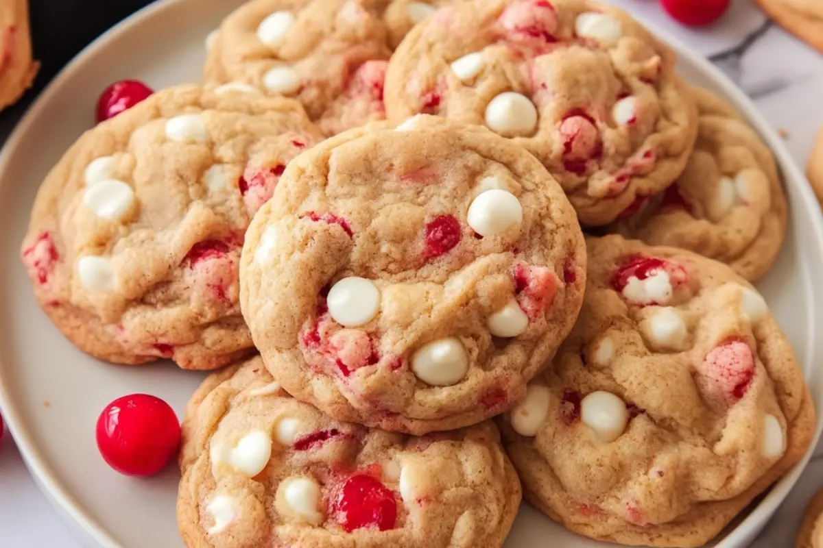 Maraschino Cherry Cookies with white chocolate chips