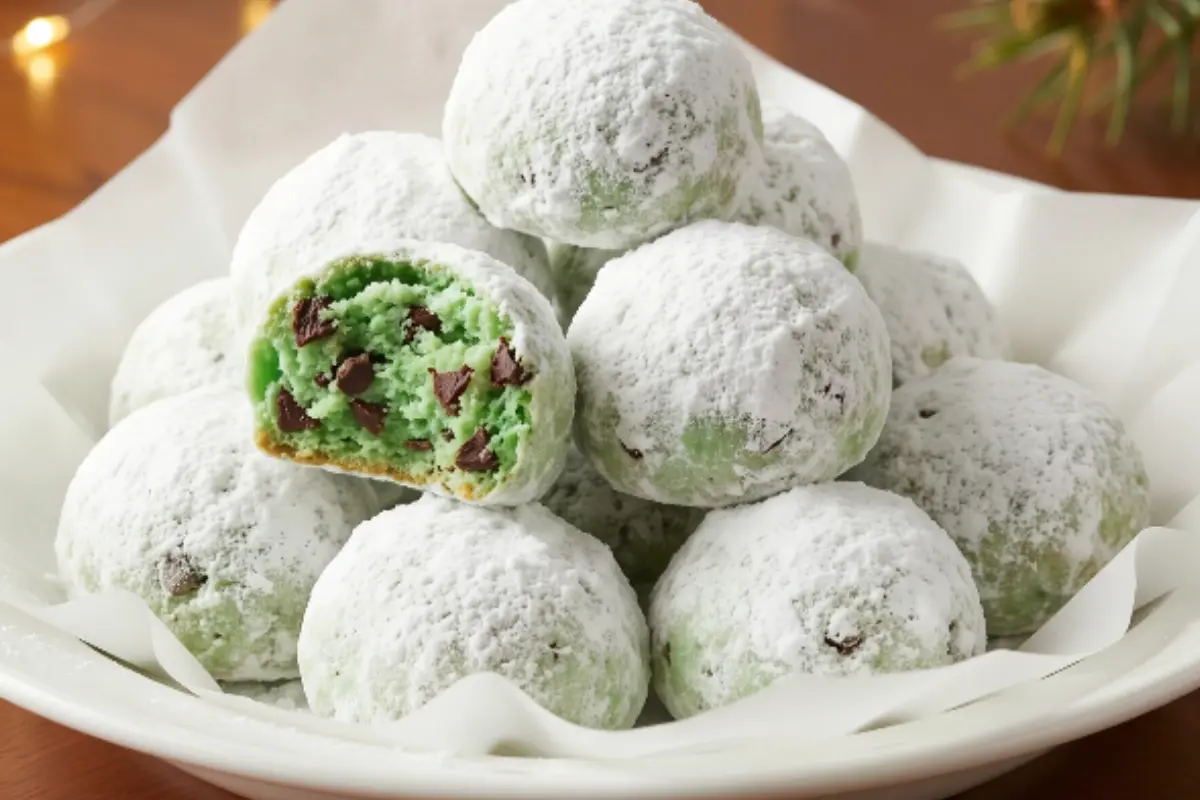 Mint Chocolate Chip Snowball Cookies
