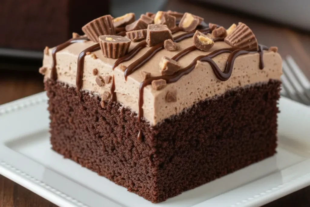Chocolate Poke Cake with Peanut Butter