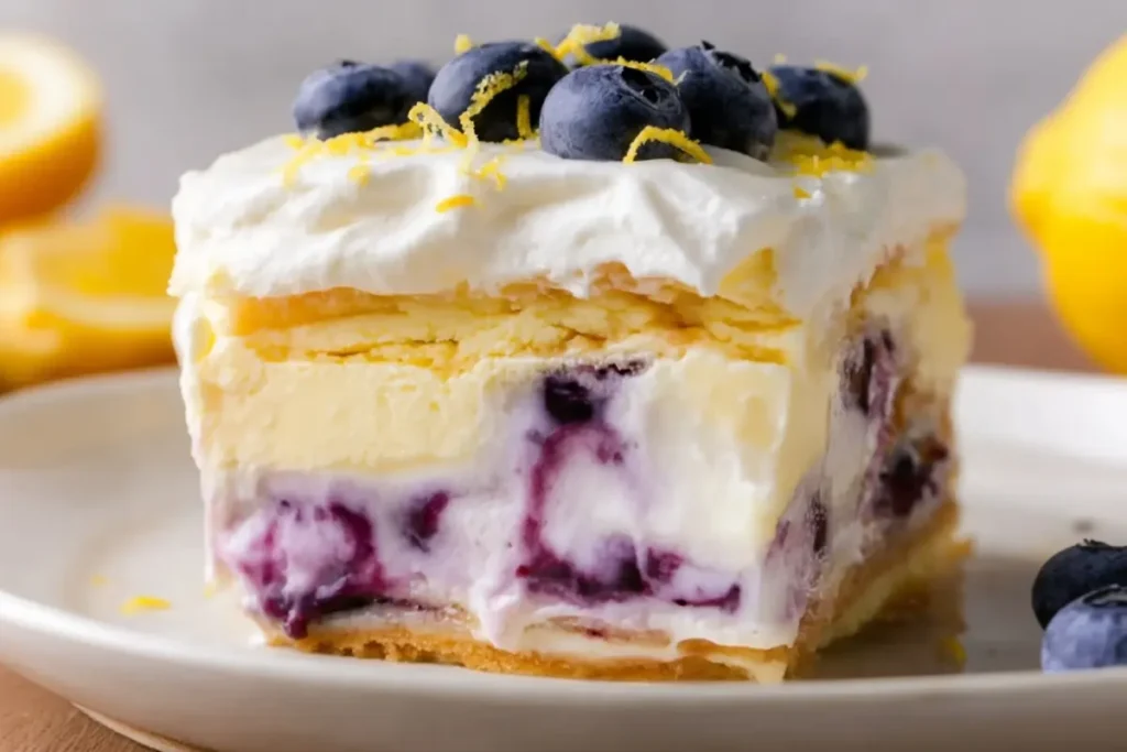 No Bake Lemon Blueberry Cheesecake Lasagna