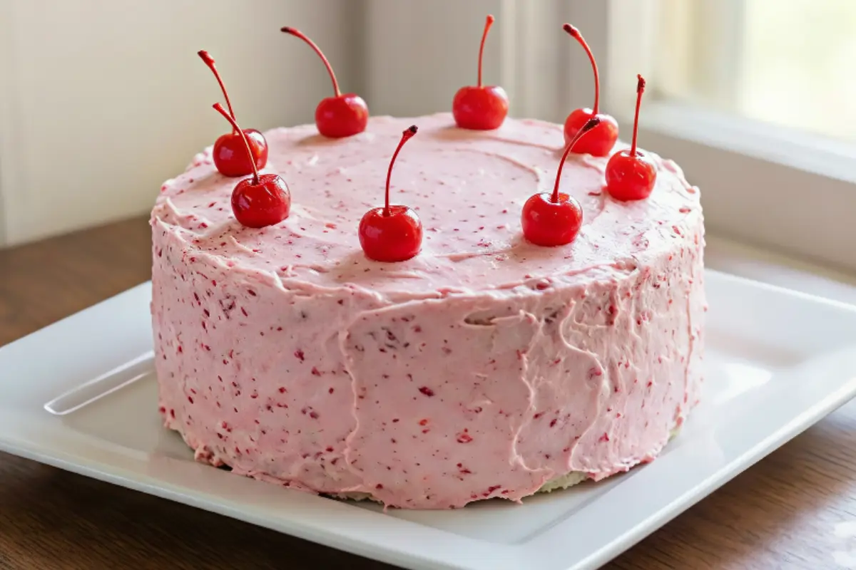 Cherry Angel Food Cake with Whipped Cream