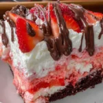 Chocolate Covered Strawberry Poke Cake