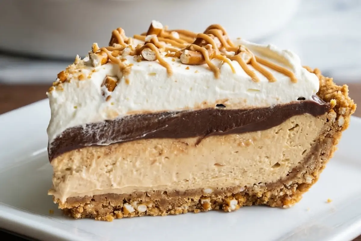 No-Bake Peanut Butter Chocolate Pretzel Pie