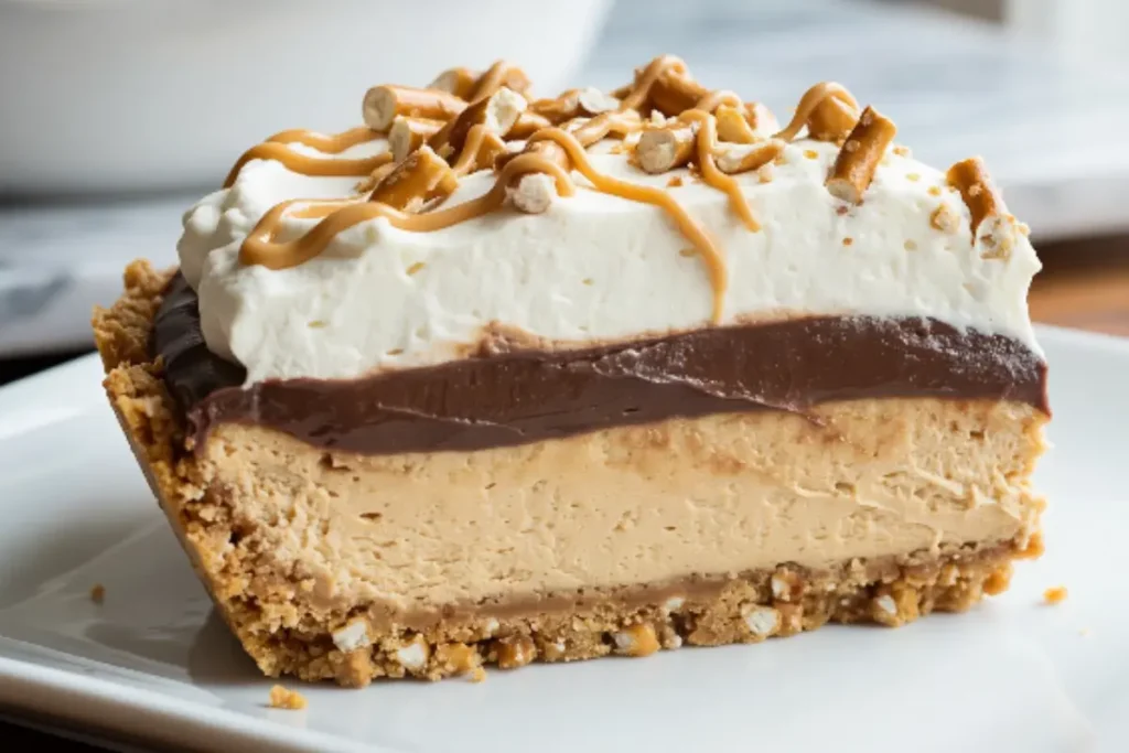 No Bake Peanut Butter Chocolate Pretzel Pie
