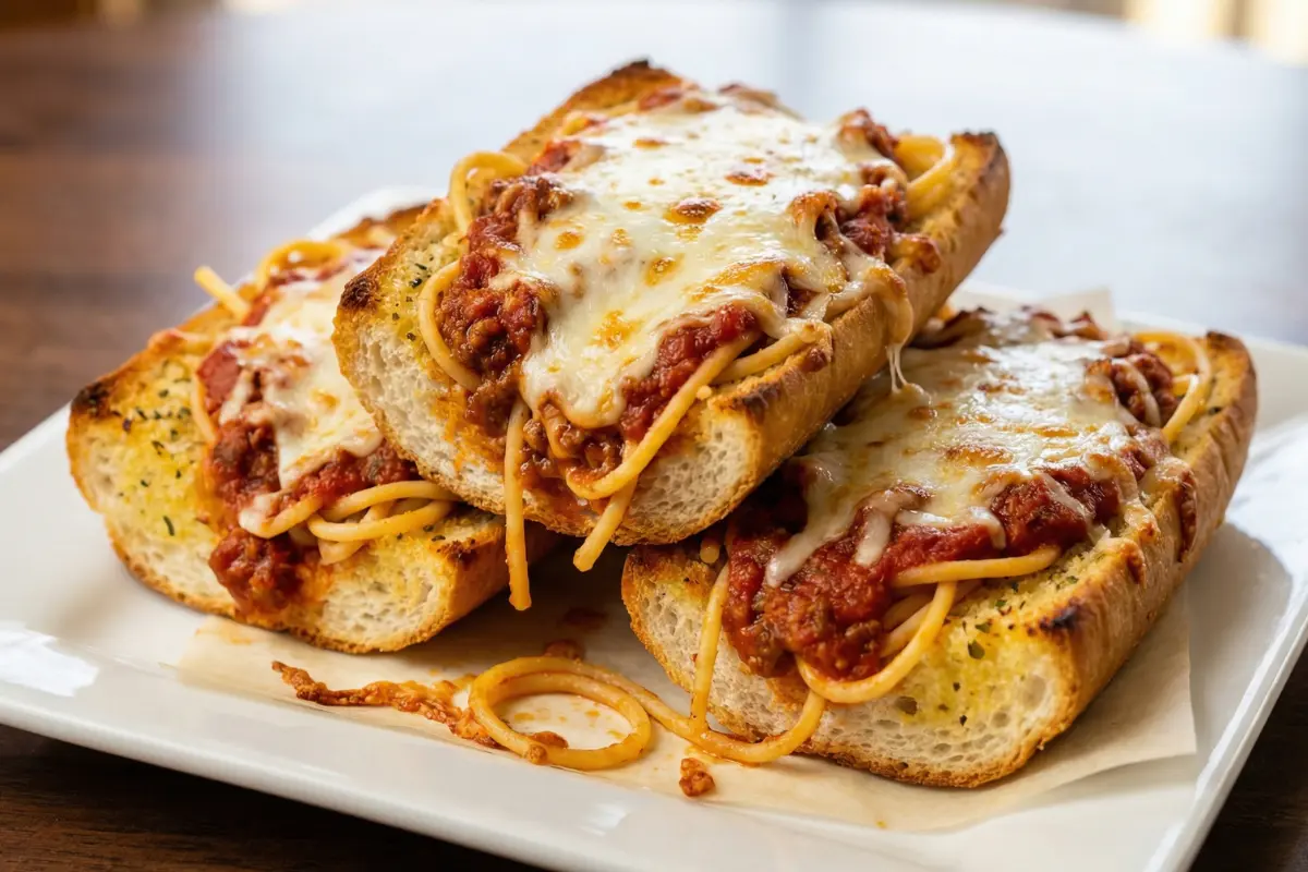 Spaghetti Stuffed Garlic Bread