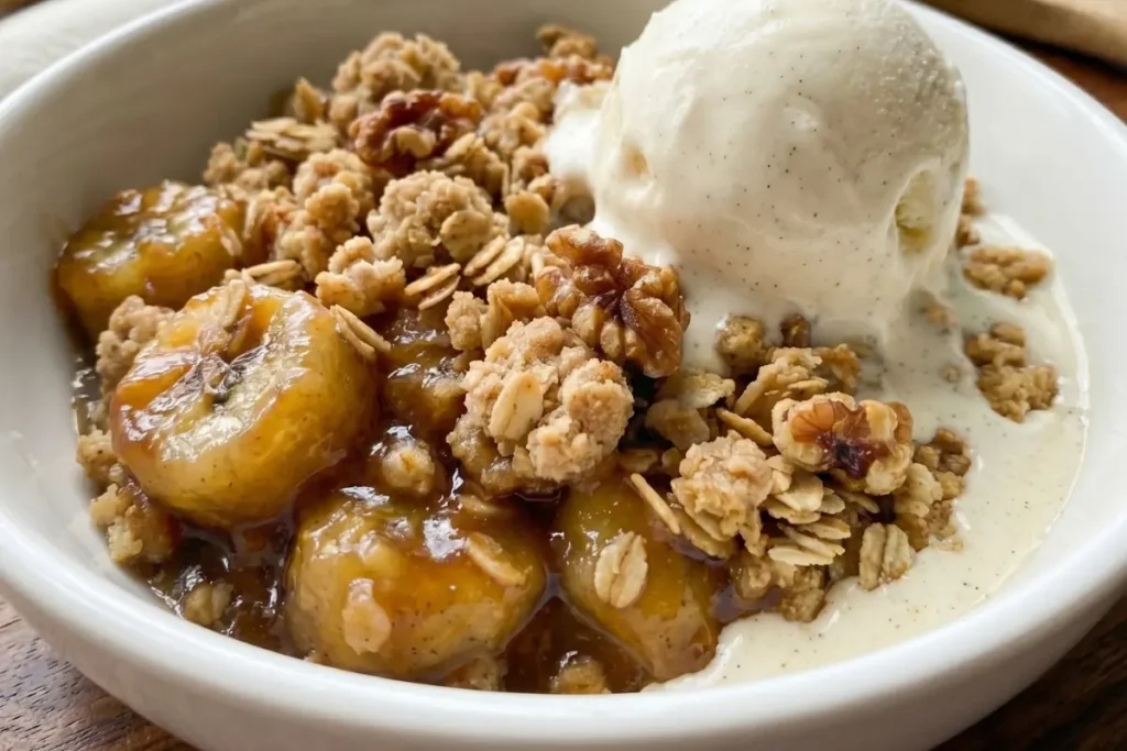 Easy caramelized banana crumble