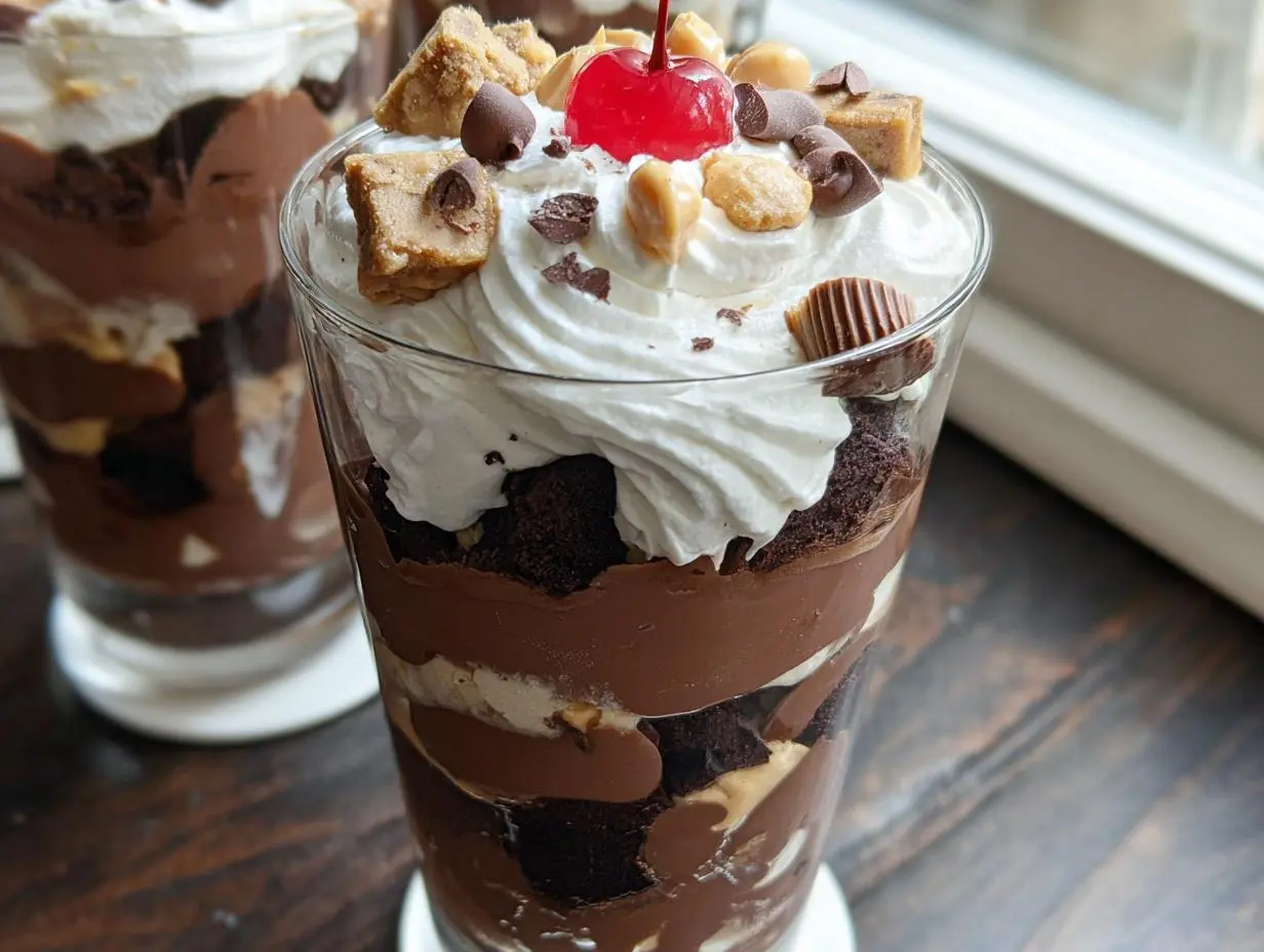 Chocolate Pudding Parfaits with Peanut Butter Brownies Recipe