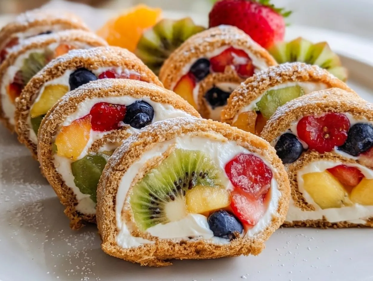 No-bake Cheesecake fruit salad roll-ups