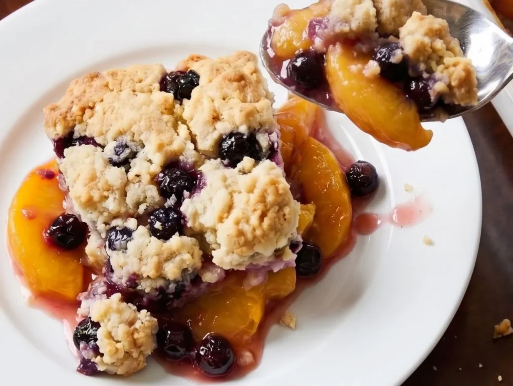 Peach Cobbler with Blueberry Drop Biscuits