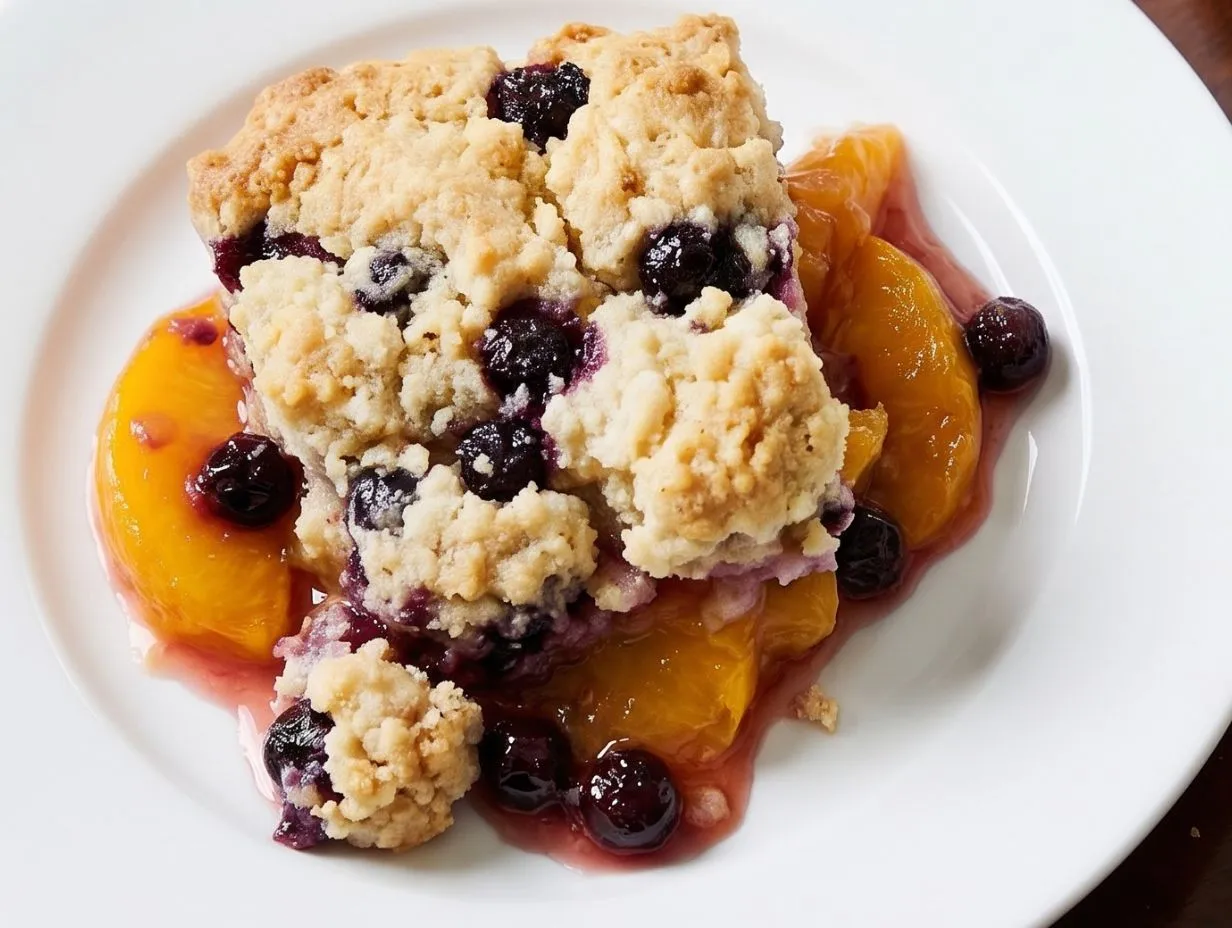 Peach Cobbler with Blueberry Drop Biscuits Recipe