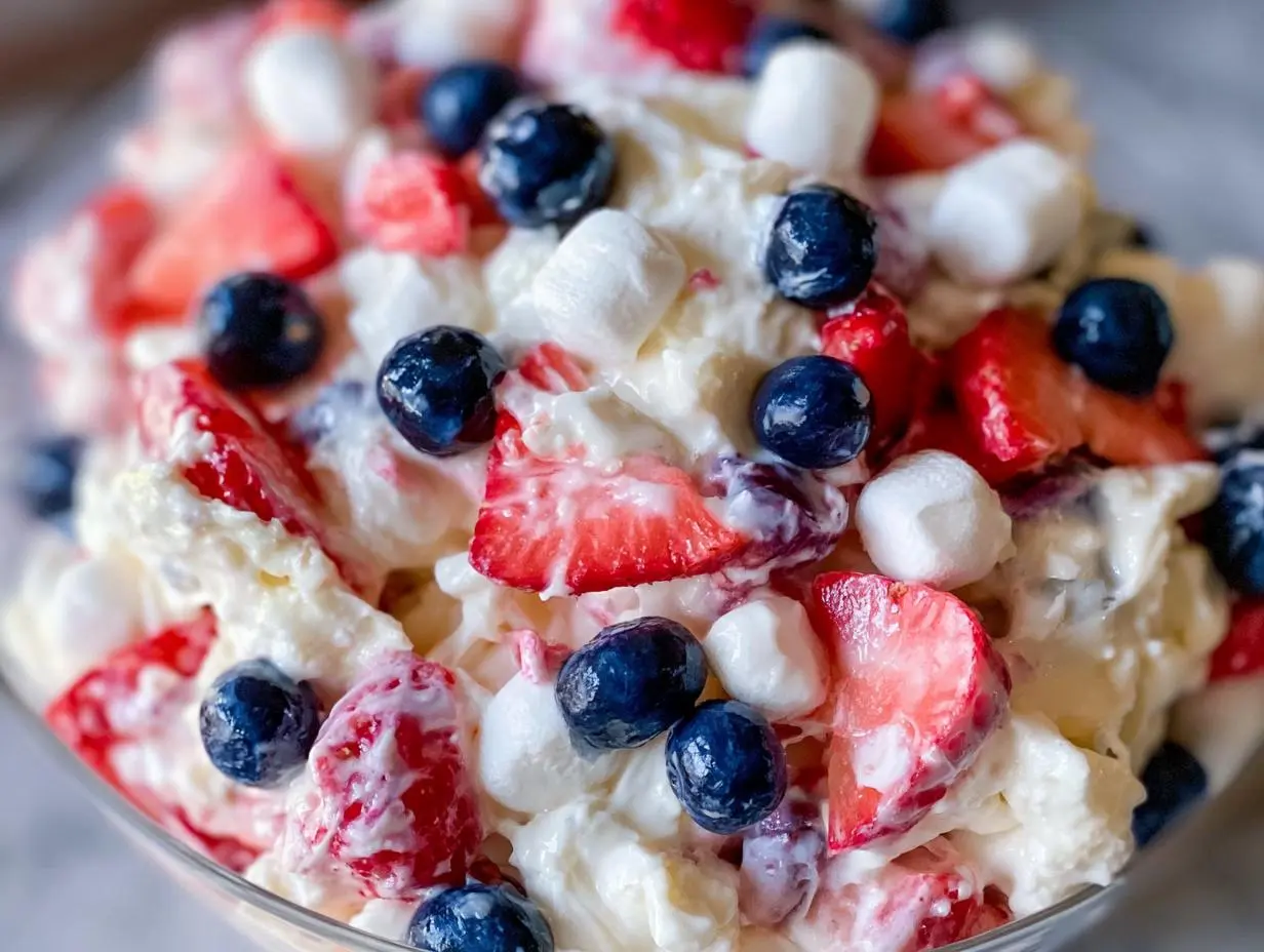 Red White and Blue Cheesecake Salad Recipe Red White and Blue Cheesecake Salad Recipe