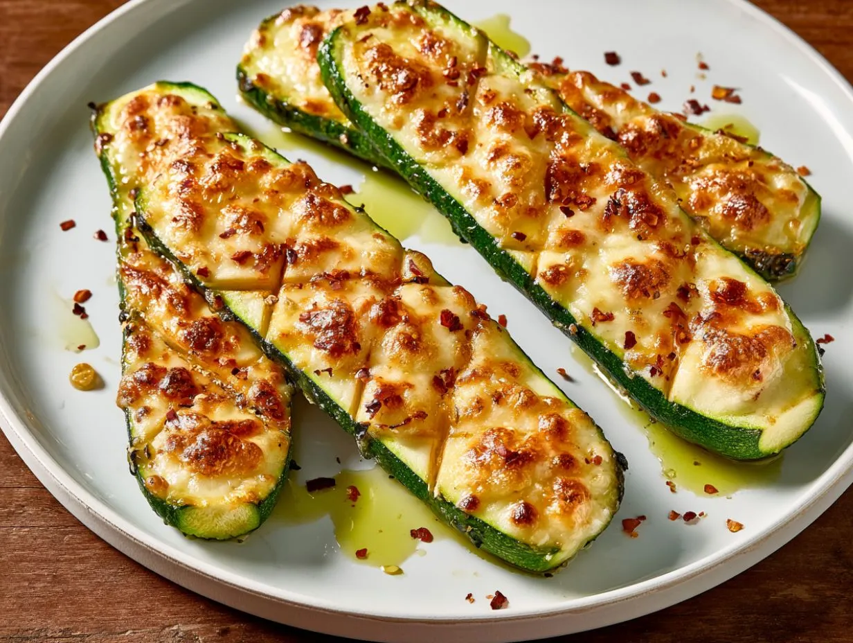 Cheesy Garlic Zucchini Steaks