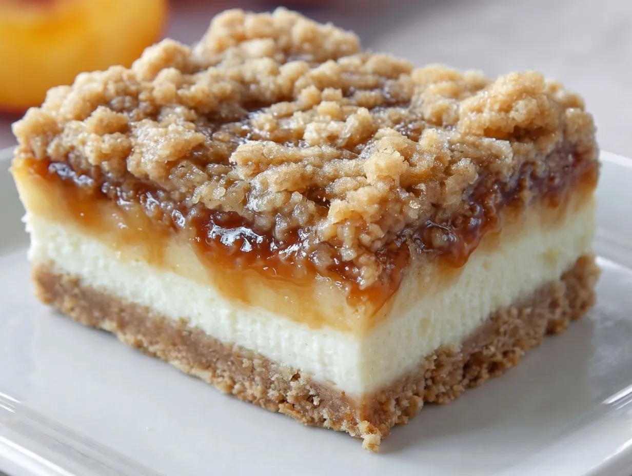 Peach Cobbler Cheesecake Bars