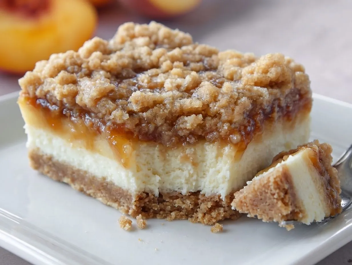 Peach Cobbler Cheesecake Bars Recipe